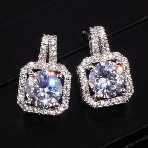 New Daily Halo Silver plated Zircon Stud Earrings